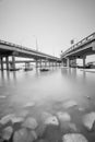 Under a bridge view in Penang Malaysia in black and white Royalty Free Stock Photo