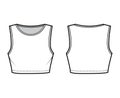 Under bust crop top technical fashion illustration with slim fit, crew neckline cotton-jersey tank. Flat camisole