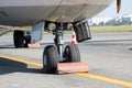 Under cart of an airplane close up