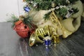 Merry Christmas insturments french horn, trumpet, drums