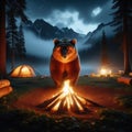 Grizzly bear enters a campsite in the dead of evening Royalty Free Stock Photo