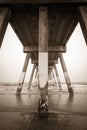 Under Concrete Beach Pier at Wrightsville Beach Royalty Free Stock Photo