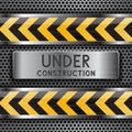 Under construction background. Metal perforated texture with yellow elements Royalty Free Stock Photo