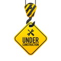 Under Construction banner with lifting hook. 404 error page connection. Website under maintenance banner. Vector Royalty Free Stock Photo