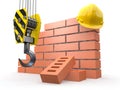 Under construction. Brick wall, crane and hardhat Royalty Free Stock Photo