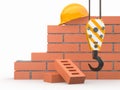 Under construction. Brick wall, crane and hardhat Royalty Free Stock Photo