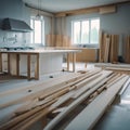 Under Construction, Building a New Kitchen in a Modern Home, Generative AI Royalty Free Stock Photo