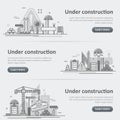 Under construction building process web header banner set Royalty Free Stock Photo