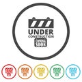 Under construction coming soon icon. Set icons in color circle buttons Royalty Free Stock Photo