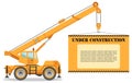 Under construction concept. Building crane truck with poster. Heavy equipment and machinery. Construction machine Royalty Free Stock Photo