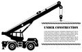 Under construction concept. Silhouette of crane truck with poster. Heavy equipment and machinery. Building machine Royalty Free Stock Photo