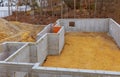 Under construction foundation new home with cement