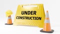 Under Construction Icon with Hard Hat and Traffic Cone on Vibrant White Background Royalty Free Stock Photo
