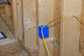 Under construction interior look at wiring in new home electrical box Royalty Free Stock Photo