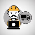 Under construction laptop worker dump truck Royalty Free Stock Photo