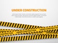 Under construction page. Caution yellow tape construct warning line background sign web page security caution Royalty Free Stock Photo