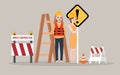 Under construction page man woman worker on construction site close road Royalty Free Stock Photo