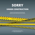 Under construction page. Web site design template with attention danger stripes security type vector ui template Royalty Free Stock Photo