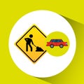 Under construction road sign sedan red Royalty Free Stock Photo