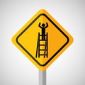 Under construction road sign worker on stair Royalty Free Stock Photo