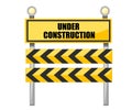 Under construction road sign. Yellow road sign with light bulb. Construction industry. Flat  illustration isolated on white Royalty Free Stock Photo