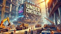 Under Construction Sign at Busy Construction Site Royalty Free Stock Photo
