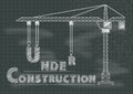 Under Construction sign crane gears and cogs chalkboard