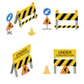 Under Construction Sign 3d Icon Set Isometric View. Vector Royalty Free Stock Photo