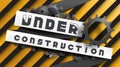 Under Construction sign decorated by black gears and cogs on yellow black stripes background.