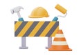 Under construction sign with Construction tools and equipment,Happy labour day.3d rendering Royalty Free Stock Photo