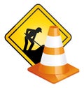 Under construction sign and traffic cone Royalty Free Stock Photo