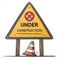 Under Construction Sign with Traffic Cone, Isolated on White Background, Construction, Safety Royalty Free Stock Photo