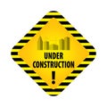 Under construction sign on white background. Vector illustration for website. Under construction rhombus with black and yellow str Royalty Free Stock Photo