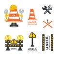 Under construction signs set in cartoon style Royalty Free Stock Photo