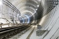 Under construction subway tunnel of reinforced concrete tubes