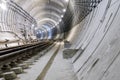 Under construction subway tunnel of reinforced concrete tubes Royalty Free Stock Photo