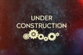 Under construction title, grunge style with grain and partial blur. Black and yellow color scheme with lens flare