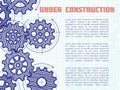 Under construction vector background with hand drawn gears on notebook page Royalty Free Stock Photo