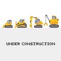 Under construction vehicles vector set in pixel Royalty Free Stock Photo