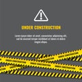 Under construction website page with black and yellow striped borders vector illustration