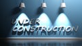 UNDER CONSTRUCTION write at blue wall - 3D rendering illustration Royalty Free Stock Photo