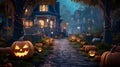 haunted haven, a spooky path of pumpkins Royalty Free Stock Photo