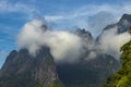 Under the covered valleys of mist, flooded mountain heights creates stunning beauty morning. Royalty Free Stock Photo