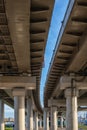 Under a double modern automobile overpass Royalty Free Stock Photo