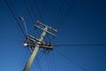 Under electric pole with clear blue sky at Oamaru, New Zealand Royalty Free Stock Photo