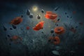 Poppies and moon in the night sky Royalty Free Stock Photo