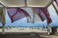 Under a gazebo in a sandy beach Royalty Free Stock Photo