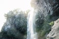 Under the Joengbang waterfall in Seogwipo, Jeju Island, South Korea