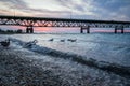 Mackinaw Bridge Michigan Sunset Background Royalty Free Stock Photo