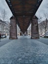 Under of a metro sixth line of Paris, view of the metro structure in Paris, France